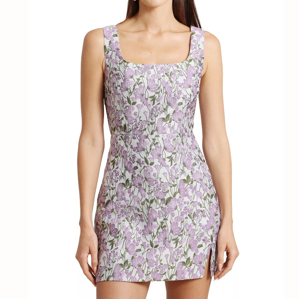 Avec Les Filles Lilac Floral Square-Neck Mini Dress